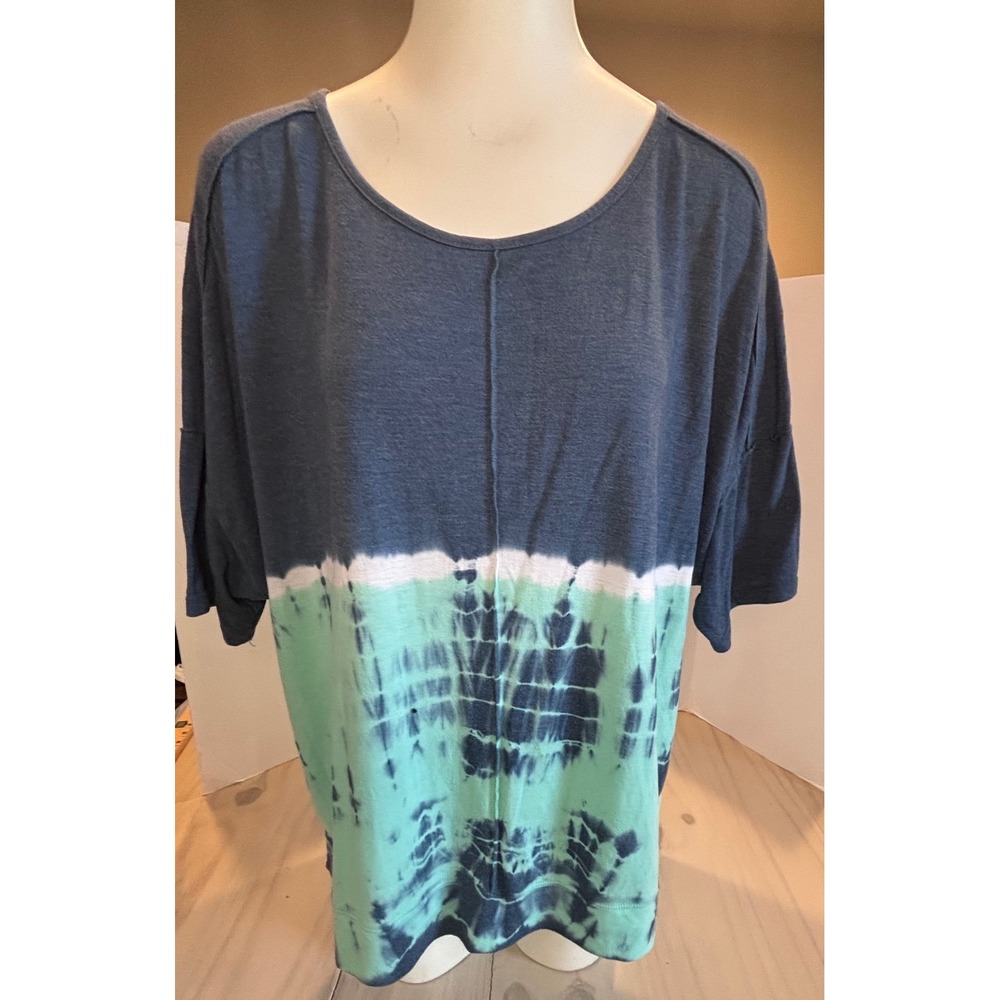 Green Tea Womens XL Tie Dye Tunic Top Blue Green Short Sleeve High Low Hem XL/XG